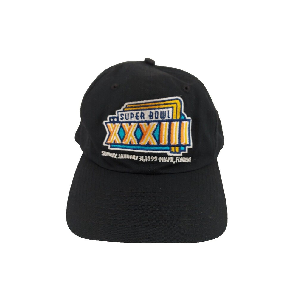 Vintage 1999 NFL Super Bowl XXXIII Black Logo 7 Snapback Cap Hat